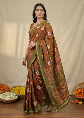 Green Dupion Silk Saree With Blouse Piece