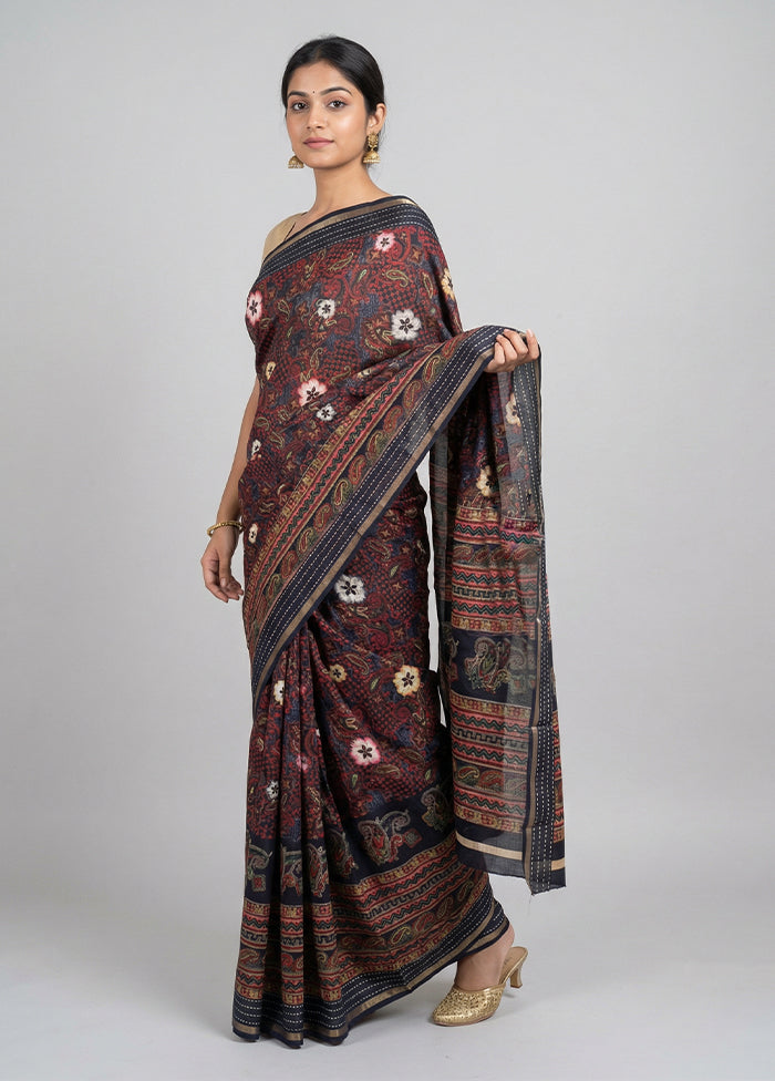 Blue Dupion Silk Saree With Blouse Piece