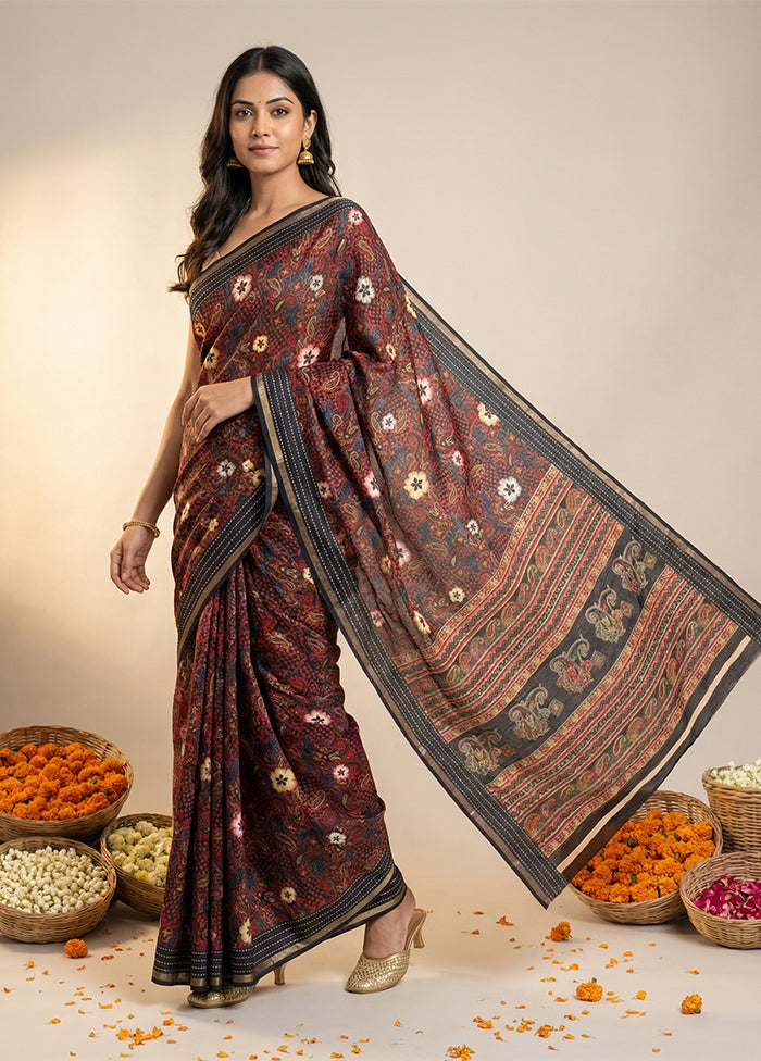 Blue Dupion Silk Saree With Blouse Piece