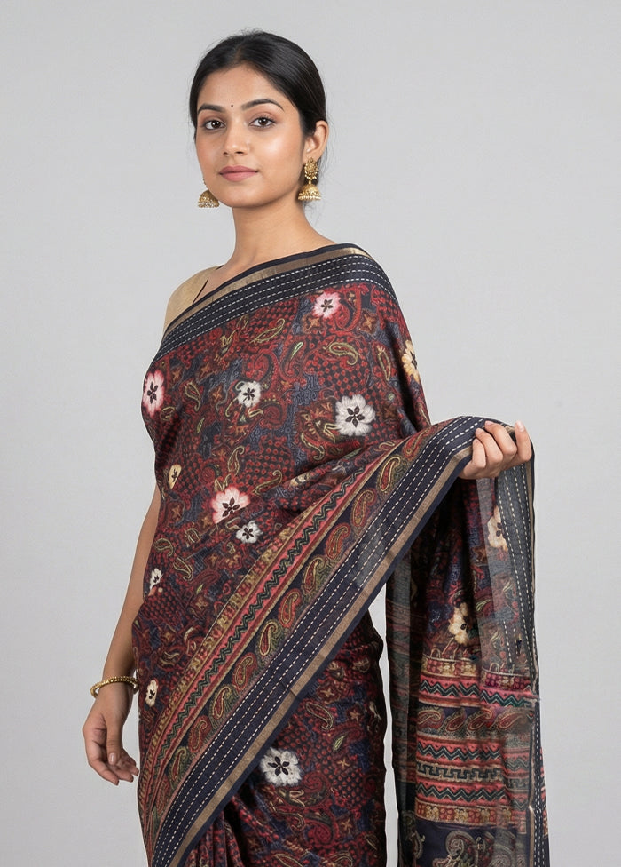 Blue Dupion Silk Saree With Blouse Piece