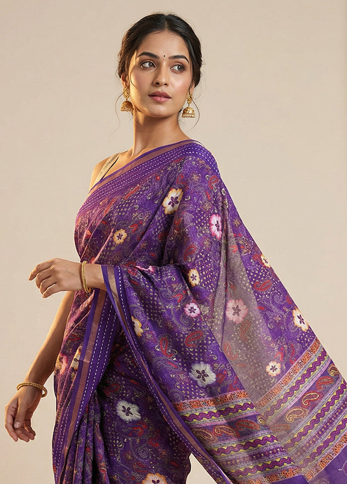 Purple Dupion Silk Saree With Blouse Piece