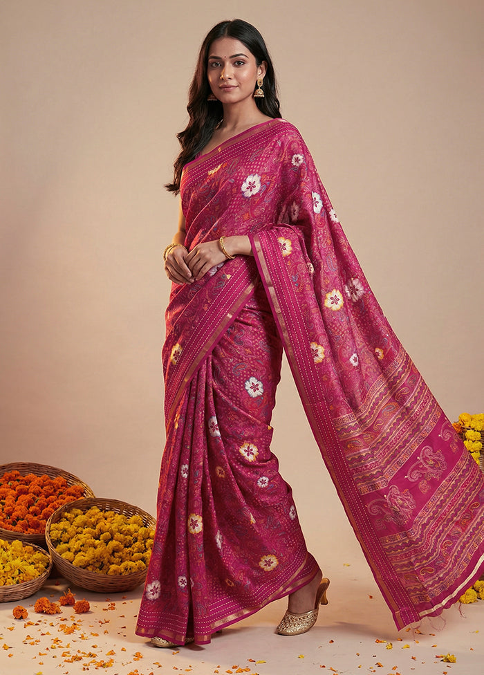 Pink Dupion Silk Saree With Blouse Piece