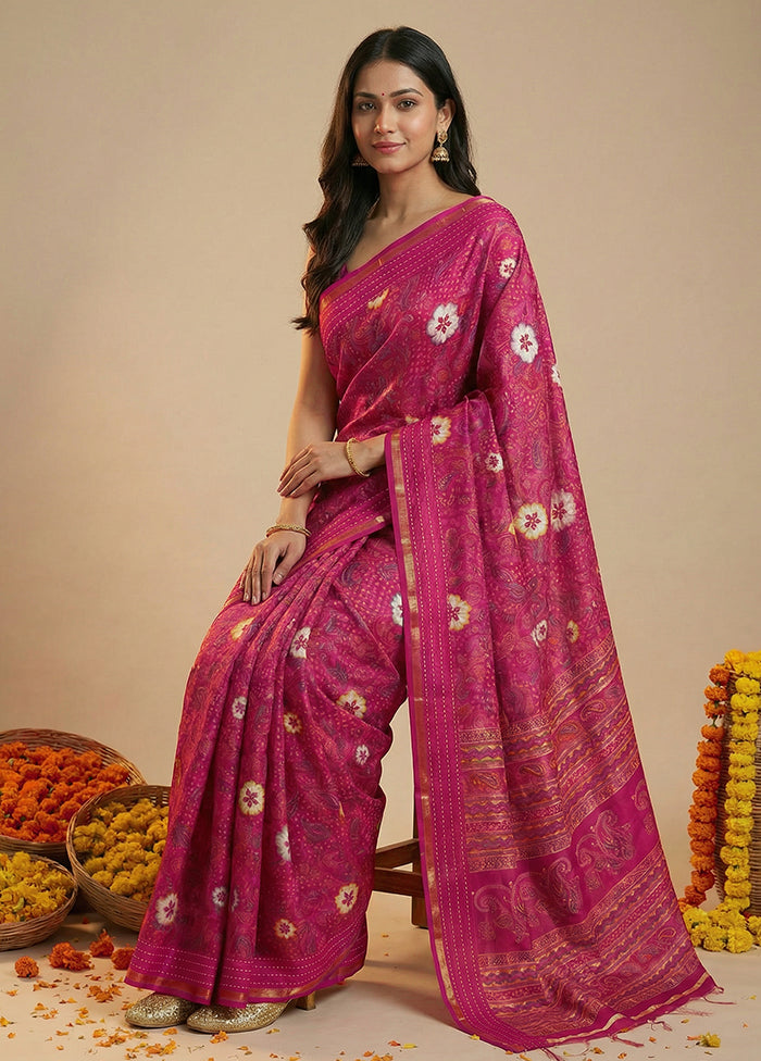 Pink Dupion Silk Saree With Blouse Piece