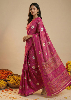 Pink Dupion Silk Saree With Blouse Piece