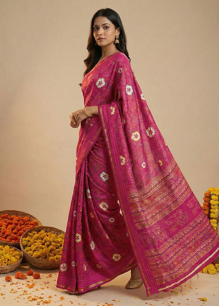 Pink Dupion Silk Saree With Blouse Piece