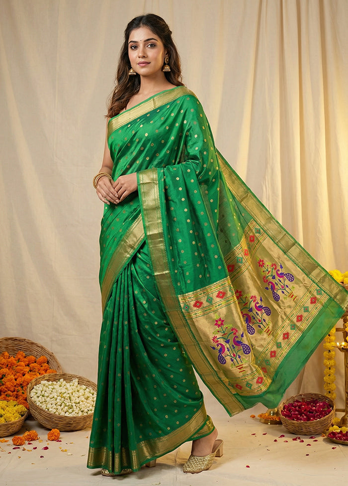Green Handloom Kanjivaram Pure Silk Saree With Blouse Piece