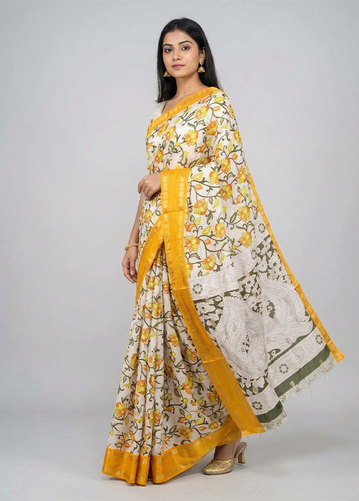 White Cotton Saree With Blouse Piece