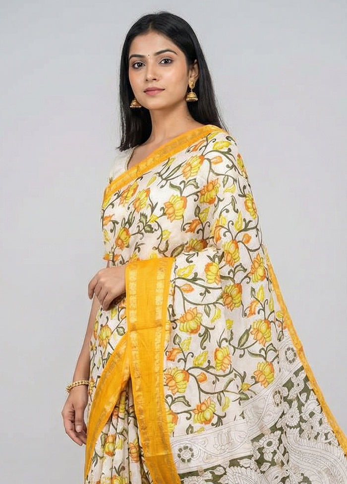 White Cotton Saree With Blouse Piece