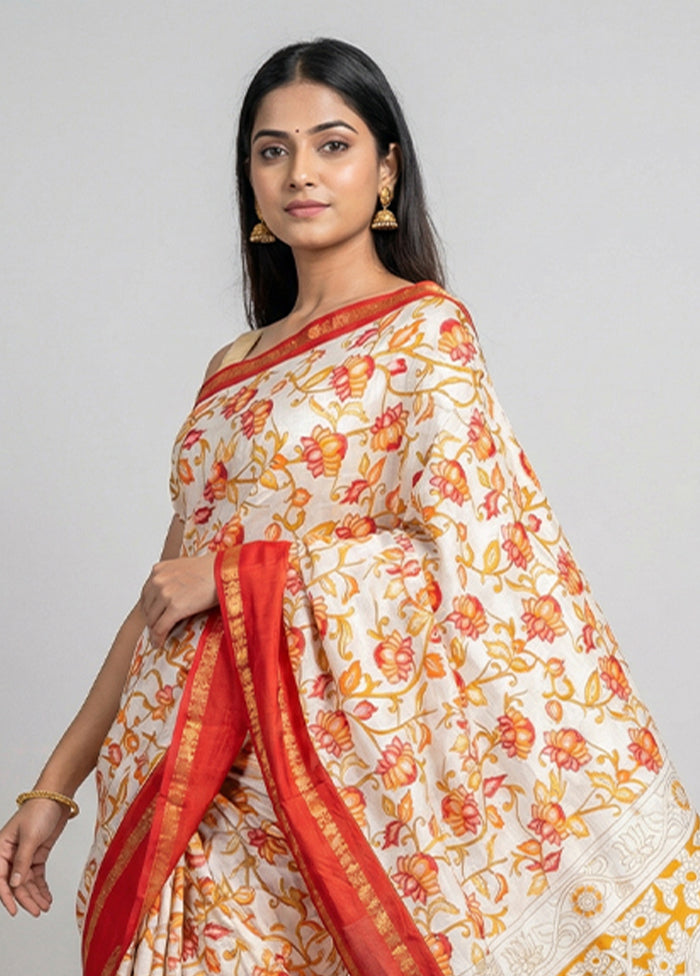 White Cotton Saree With Blouse Piece