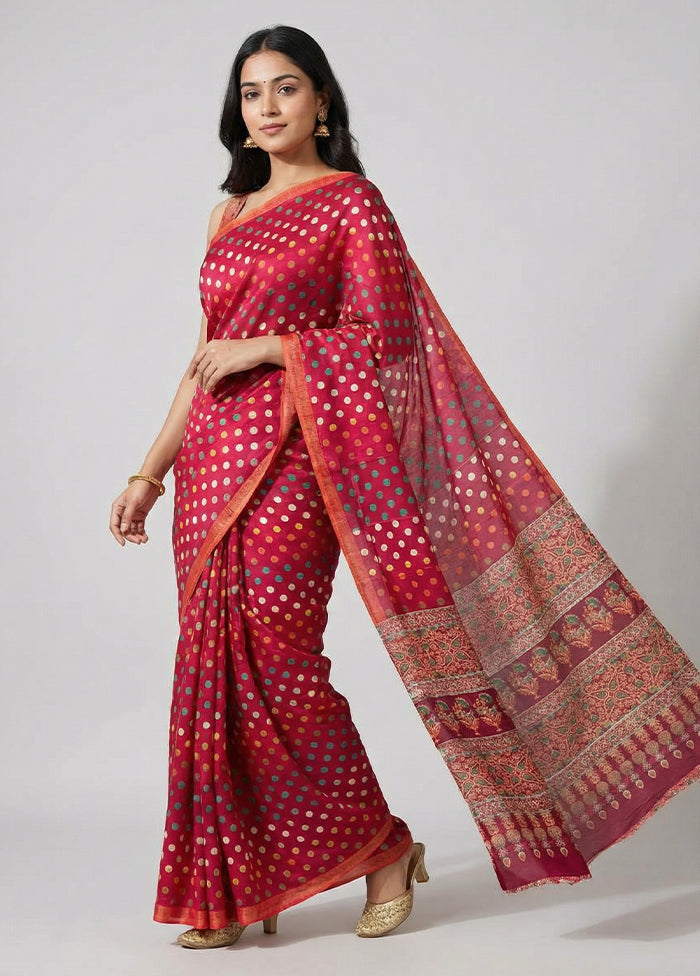 Purple Printed Silk Saree Without Blouse Piece