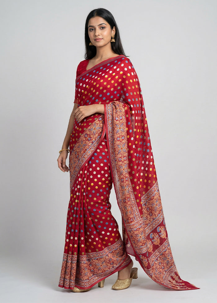 Pink Printed Silk Saree Without Blouse Piece