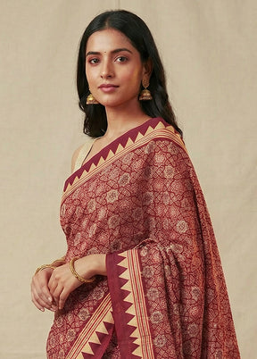 Purple Printed Silk Saree Without Blouse Piece