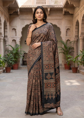 Black Printed Silk Saree Without Blouse Piece