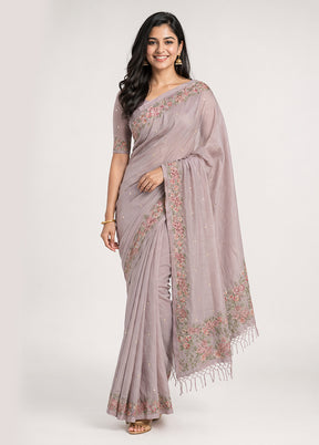 Purple Pure Cotton Saree With Blouse Piece