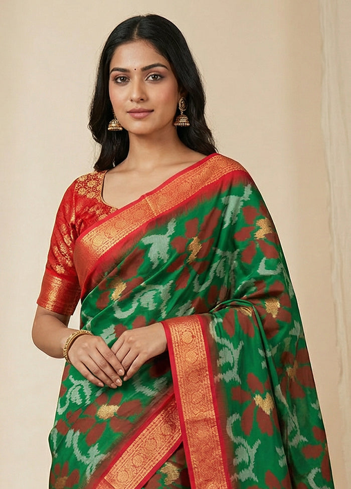 Green Dupion Silk Saree With Blouse Piece