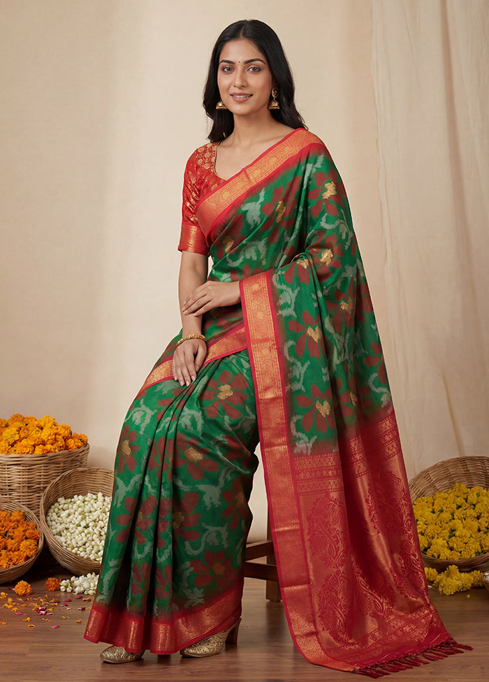 Green Dupion Silk Saree With Blouse Piece