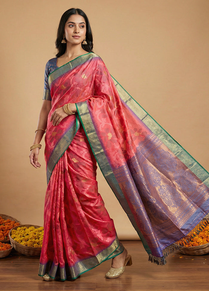 Pink Dupion Silk Saree With Blouse Piece