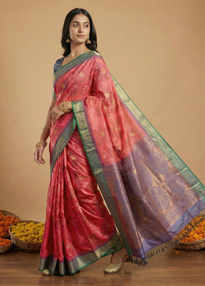 Pink Dupion Silk Saree With Blouse Piece