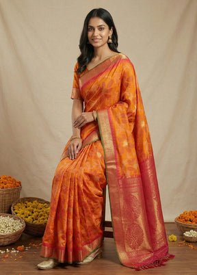 Pink Dupion Silk Saree With Blouse Piece