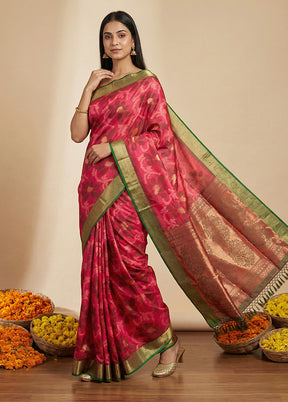 Pink Dupion Silk Saree With Blouse Piece