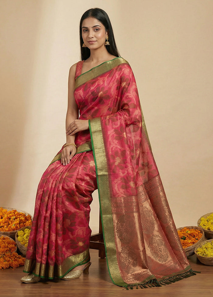 Pink Dupion Silk Saree With Blouse Piece