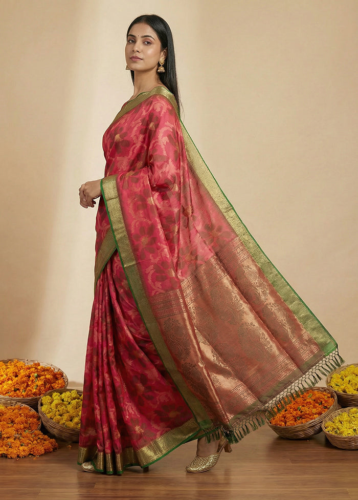 Pink Dupion Silk Saree With Blouse Piece