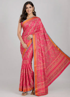 Pink Cotton Saree With Blouse Piece