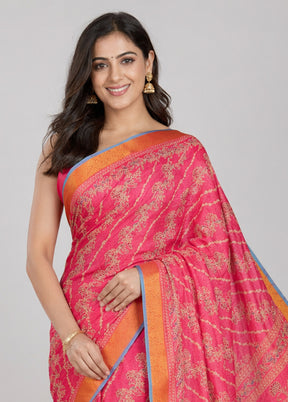 Pink Cotton Saree With Blouse Piece