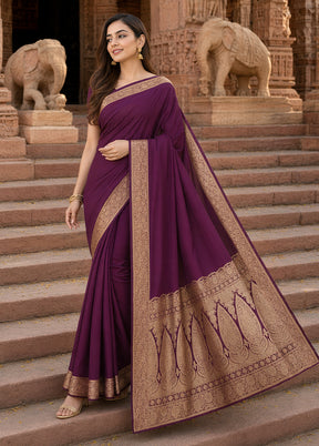 Purple Banarasi Silk Saree With Blouse Piece