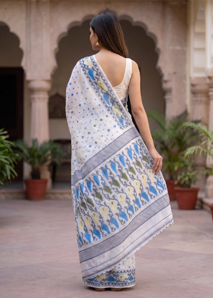 White Jamdani Cotton Saree Without Blouse Piece
