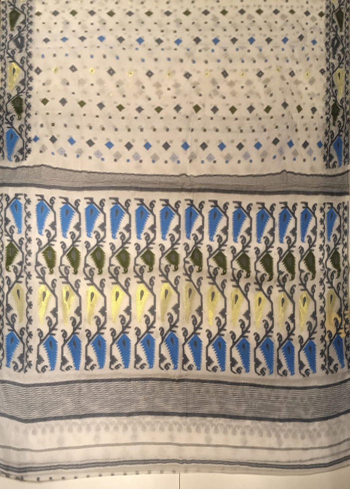 White Jamdani Cotton Saree Without Blouse Piece