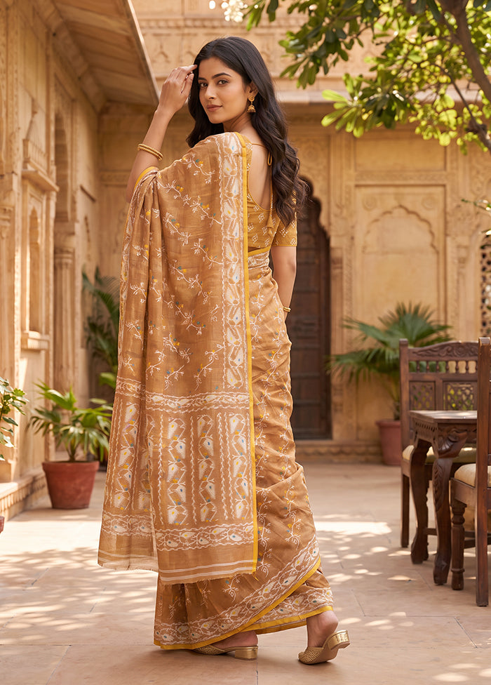 Brown Jamdani Cotton Saree Without Blouse Piece