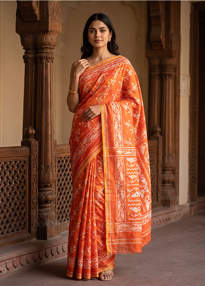 Orange Jamdani Cotton Saree Without Blouse Piece