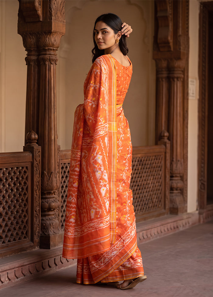 Orange Jamdani Cotton Saree Without Blouse Piece