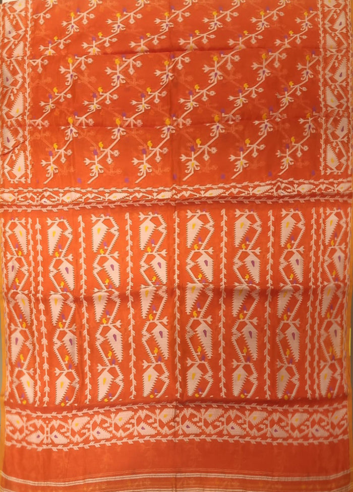 Orange Jamdani Cotton Saree Without Blouse Piece