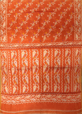 Orange Jamdani Cotton Saree Without Blouse Piece