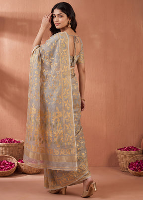 Grey Jamdani Cotton Saree Without Blouse Piece