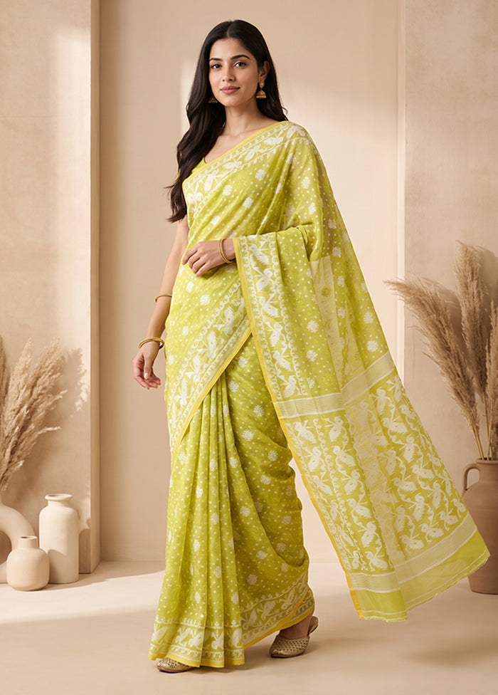Green Jamdani Cotton Saree Without Blouse Piece