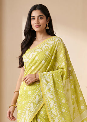 Green Jamdani Cotton Saree Without Blouse Piece