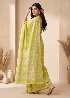 Green Jamdani Cotton Saree Without Blouse Piece