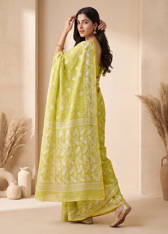 Green Jamdani Cotton Saree Without Blouse Piece