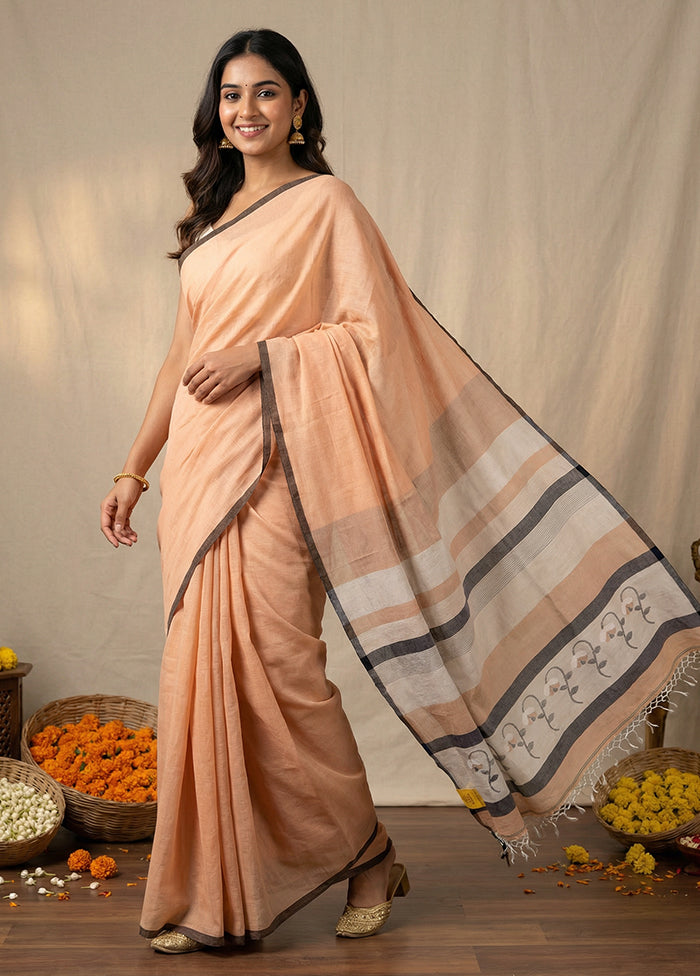 Cream Matka Silk Saree With Blouse Piece