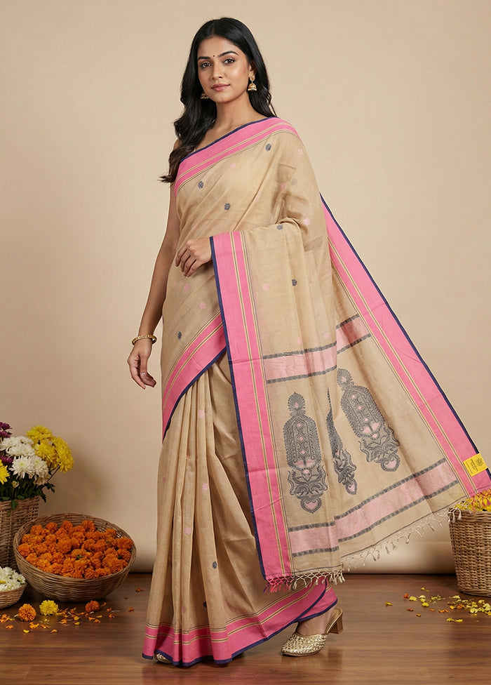 Cream Matka Silk Saree With Blouse Piece