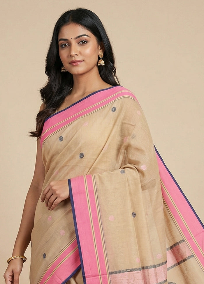 Cream Matka Silk Saree With Blouse Piece