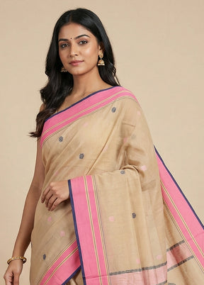 Cream Matka Silk Saree With Blouse Piece