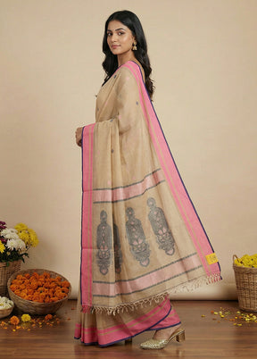 Cream Matka Silk Saree With Blouse Piece