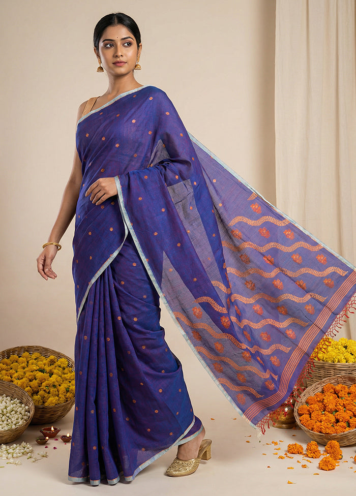 Blue Matka Silk Saree With Blouse Piece