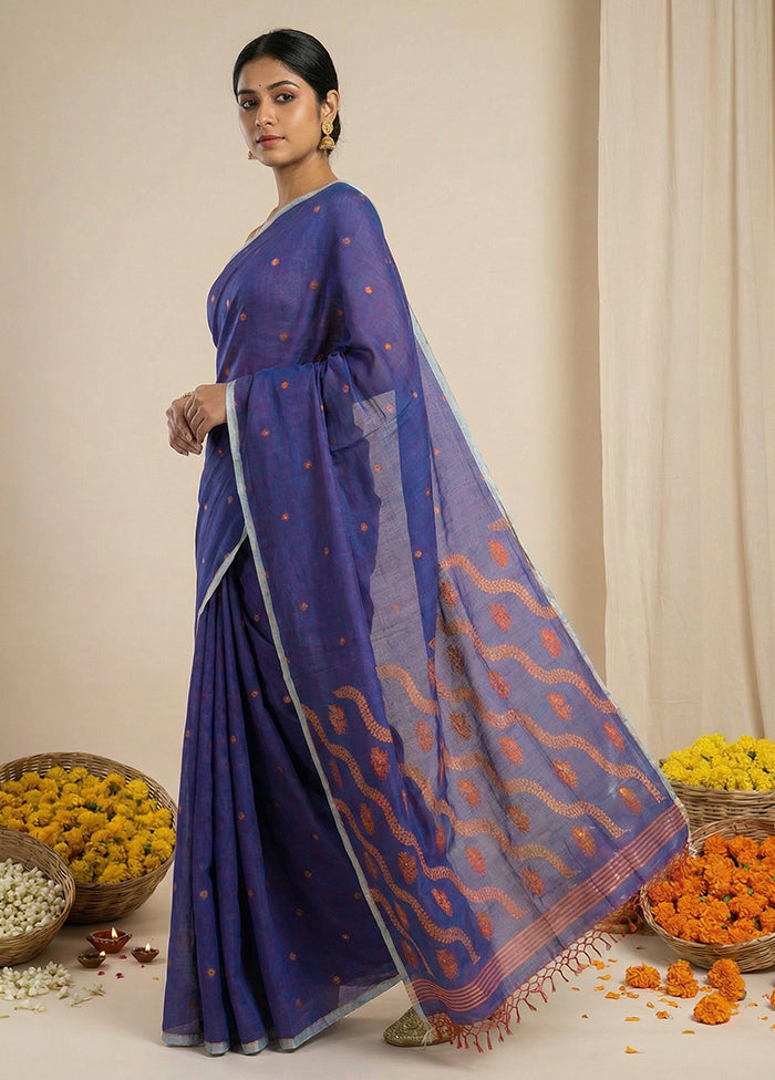 Blue Matka Silk Saree With Blouse Piece