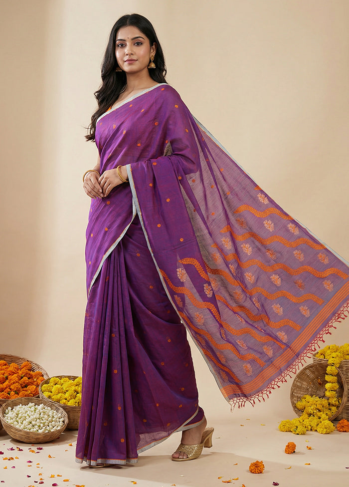 Purple Matka Silk Saree With Blouse Piece