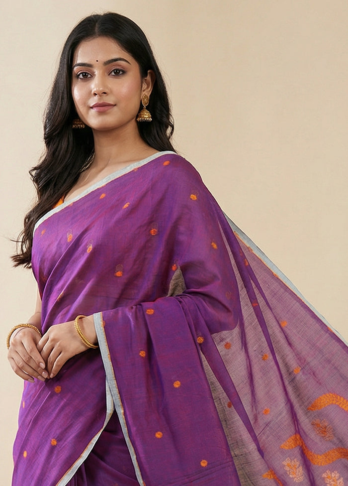 Purple Matka Silk Saree With Blouse Piece